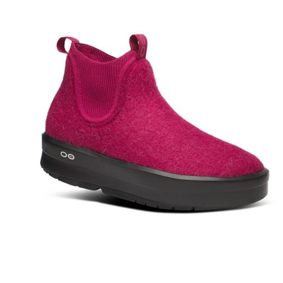 Oofos Oomega Londoner Boot Rosebud Red Insulated Wool Bootie Women 7 - Picture 8 of 8